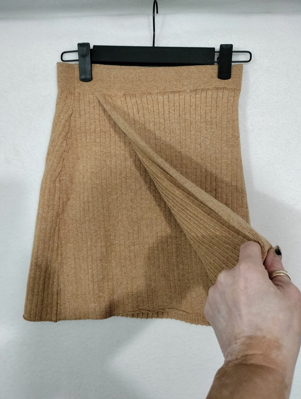 Free People Ribbed Knit A-Line Mini Skirt — Camel